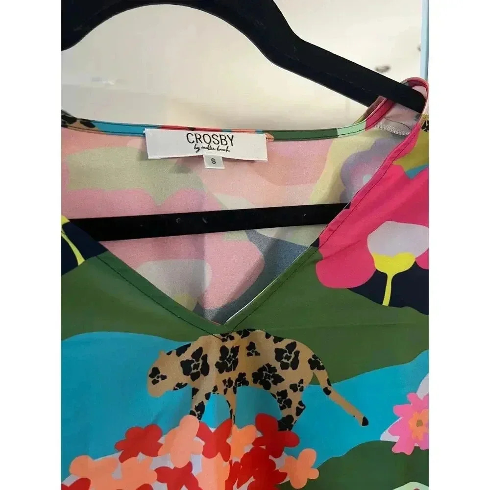 Crosby by Mollie Burch Pattern Long Sleeve Blouse Size 8 Color Blue Pink - Picture 3 of 5